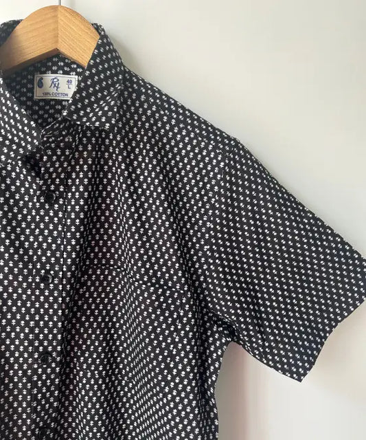 Black Butti Print Half Sleeve Cotton Shirt