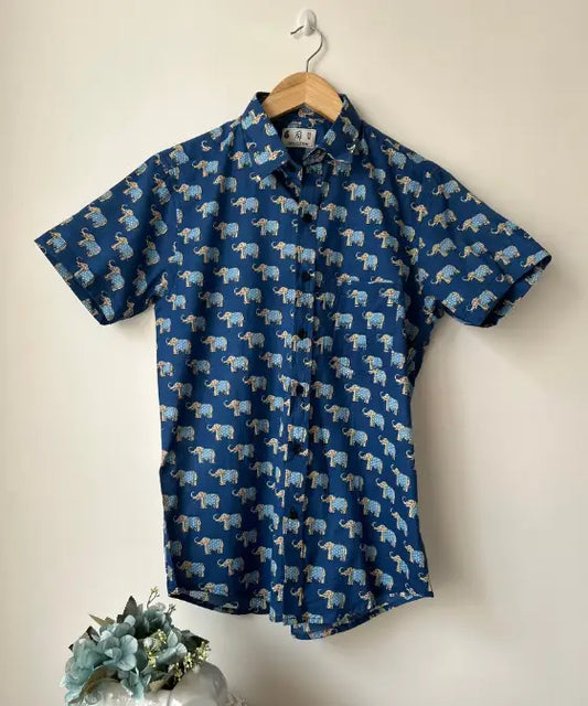 Elephant Print Half Sleeve Cotton Shirt