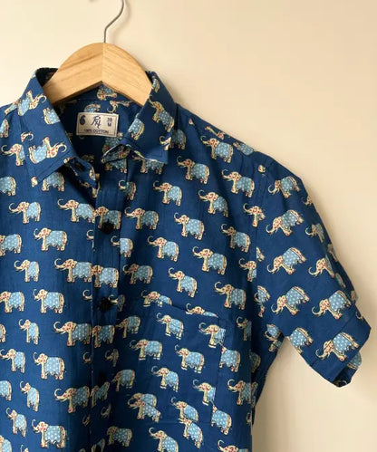 Elephant Print Half Sleeve Cotton Shirt