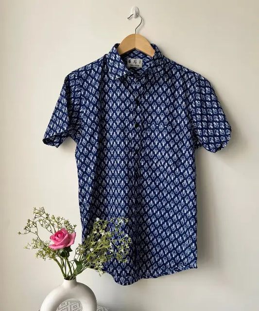 Indigo Print Half Sleeve Cotton Shirt