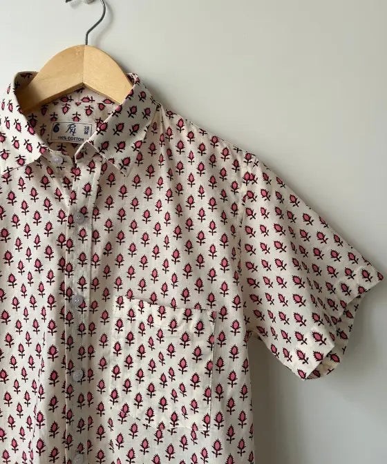 Pink Butti Print Half Sleeve Cotton Shirt