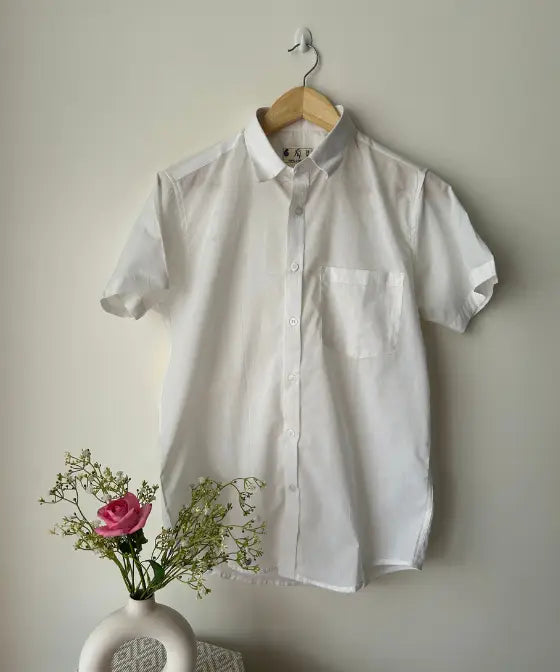 White Plain Half Sleeve Cotton Shirt